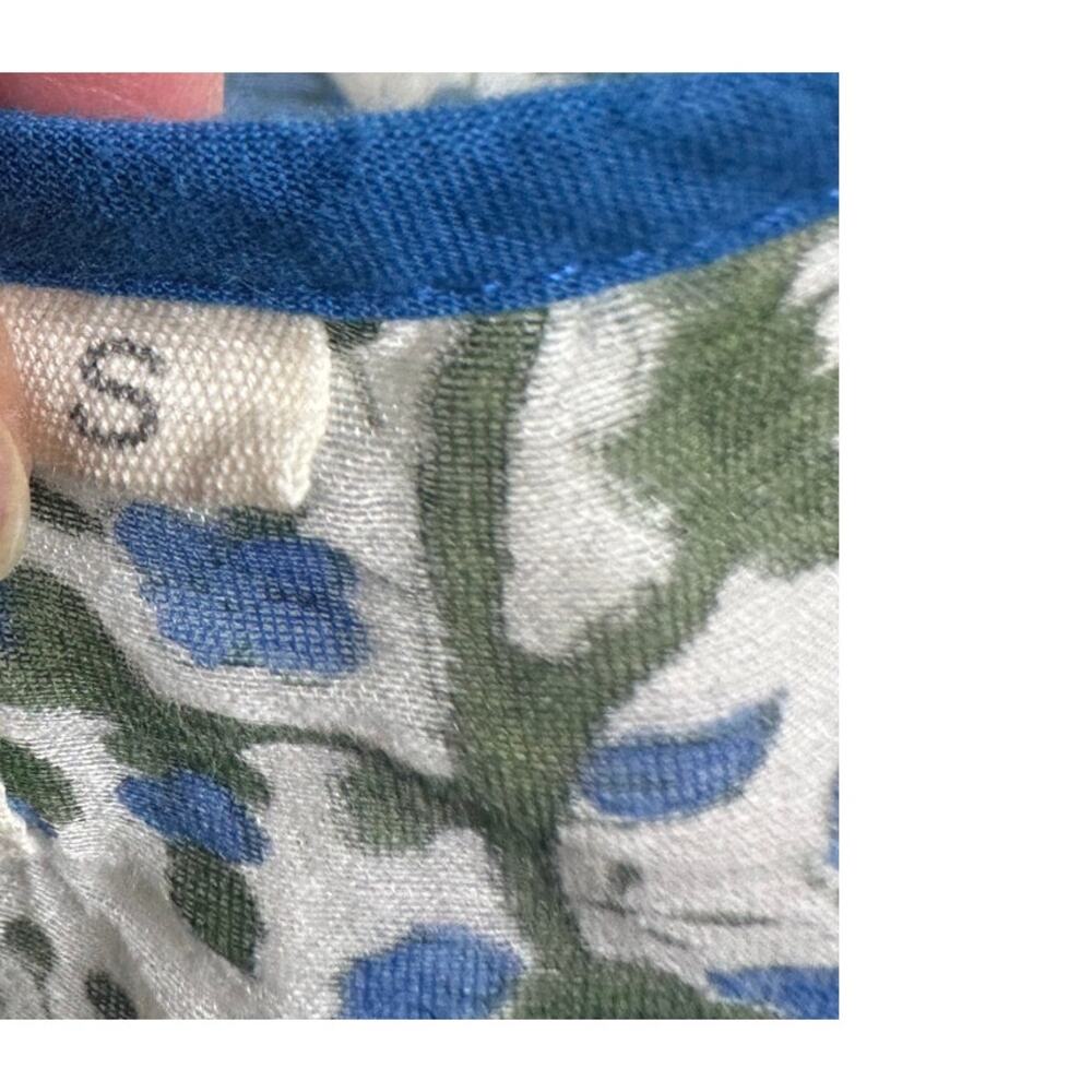 SZ Blockprints Boho Floral Tunic Silk Cotton Tassel Tie Blue Green Block Print S - Picture 10 of 12